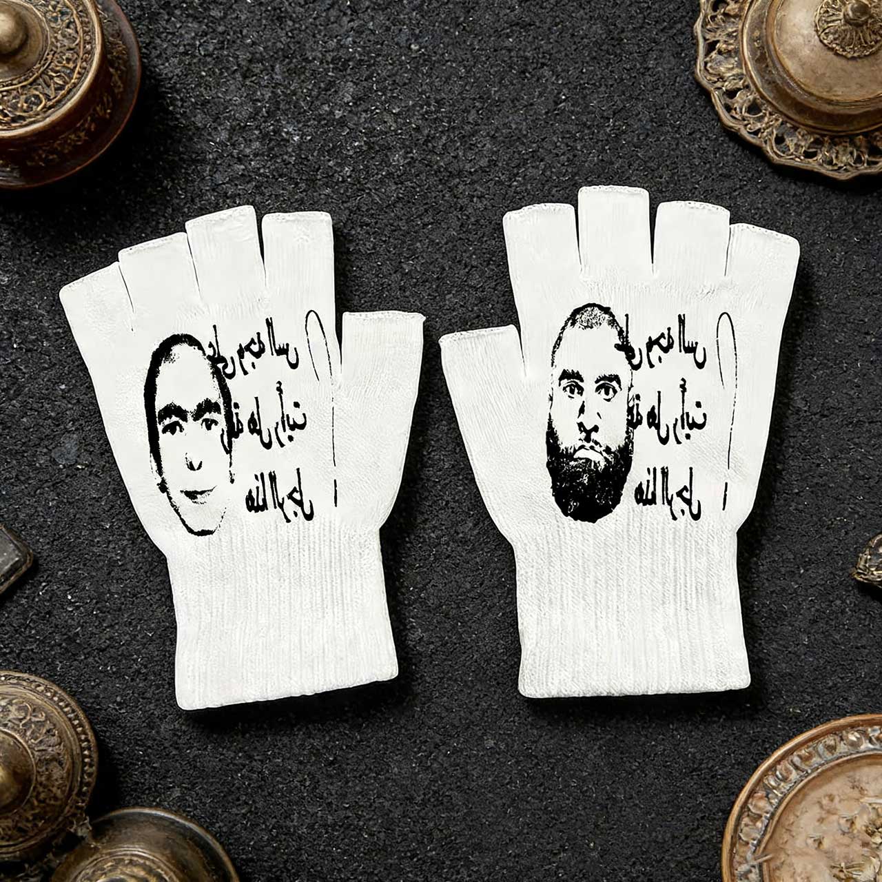 Knit Glove Touch Screen - Guanti senza dita con stampa retrò